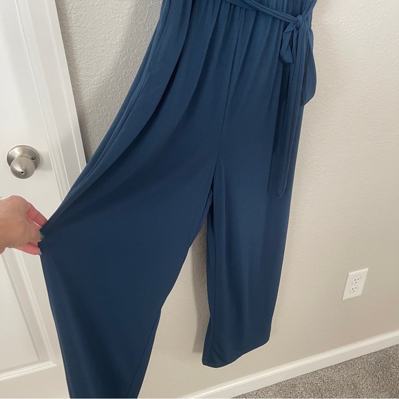 Lularoe Karen Baltic Blue jumpsuit. V neck. Detachable belt. Size small. - Picture 2 of 6